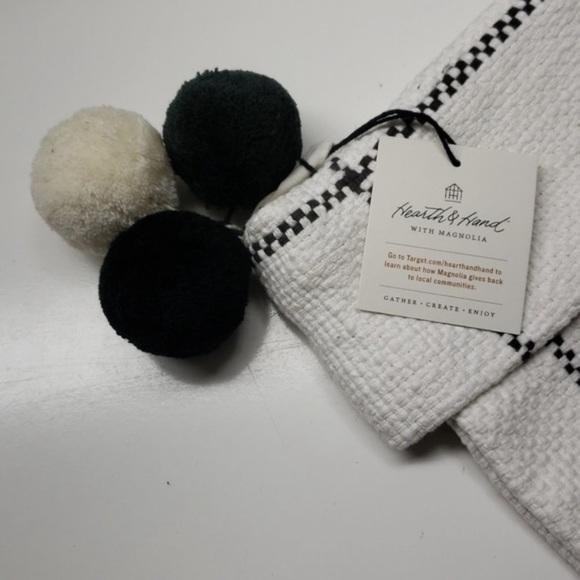 NEW ! Hearth & Hand Windowpane Woven Plaid Poms Gray/ Cream Stocking - Picture 3 of 6